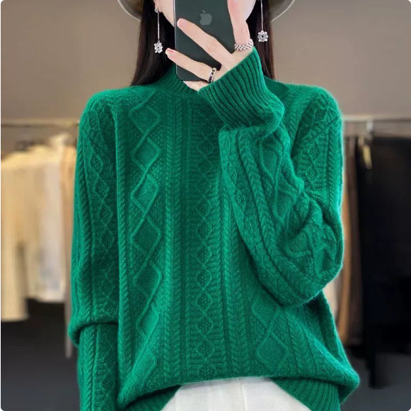 Autumn And Winter Thickening Half Turtleneck Cable-knit Sweater Sweater