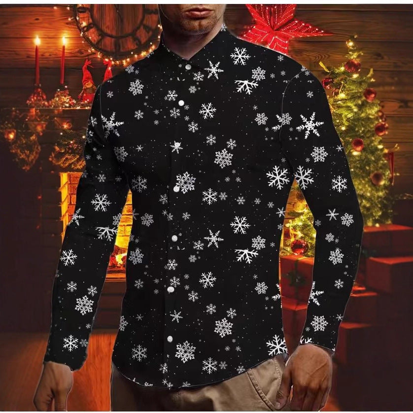 Men's 3D Printed Christmas Long-Sleeve Casual Shirt