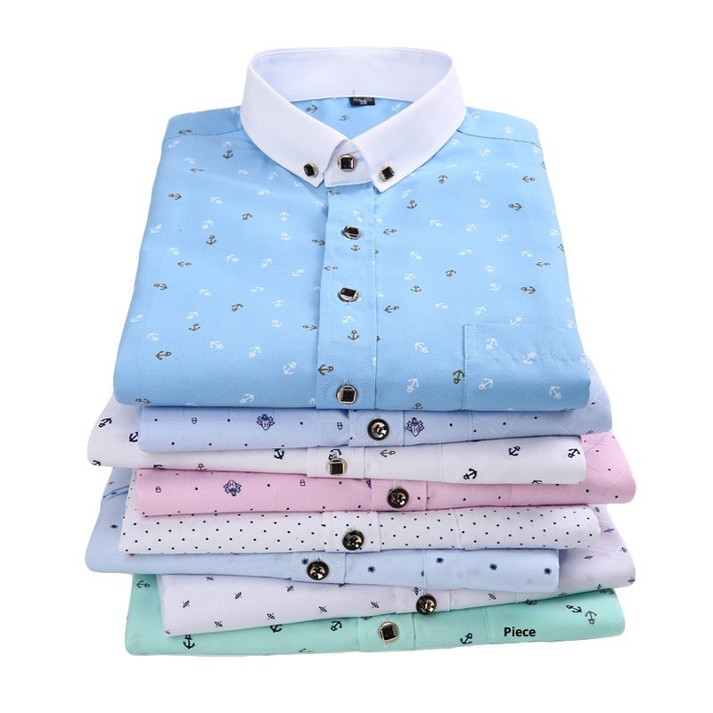 Men's Printed Long-sleeved Shirt Korean Style