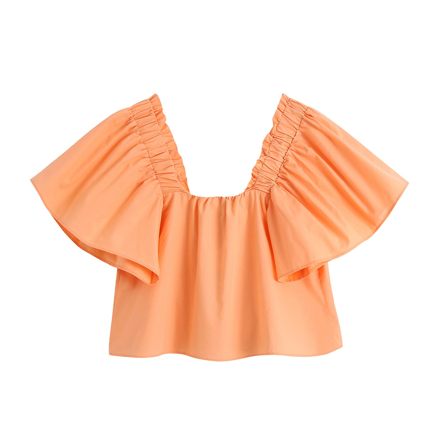 New European And American Puff Sleeve Silk Solid Color Loose Top