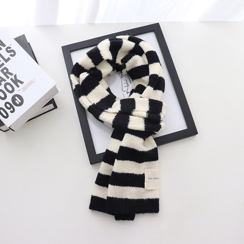 Women's Fashion Monochrome Striped Thermal Shawl Scarf