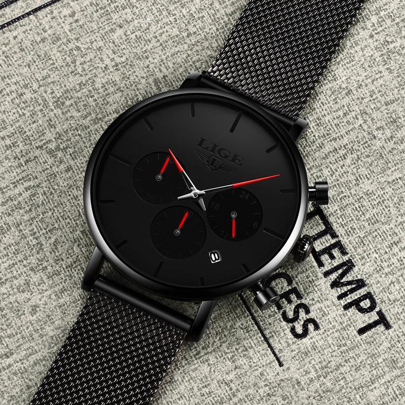 Mens Mesh-Strap Multifunctional Water-Resistant Quartz Watch