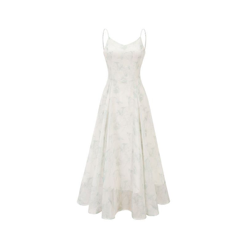 Blue Printed Halter Dress With Chiffon Waistband