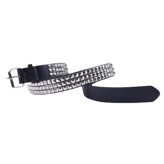 Hollow-out Rivets Pu Square Buckle Metallic Belt