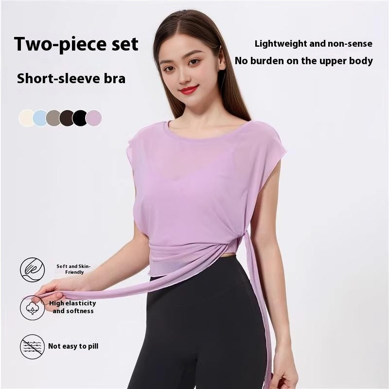 Mesh Quick-drying Fixed Chest Pad Fitness Dance Top Blouse