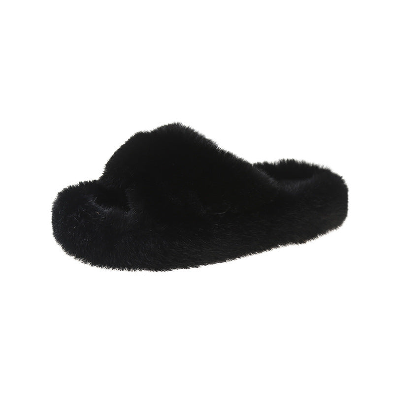Men's And Women's Fashion Thick Bottom One Word Plush Slippers