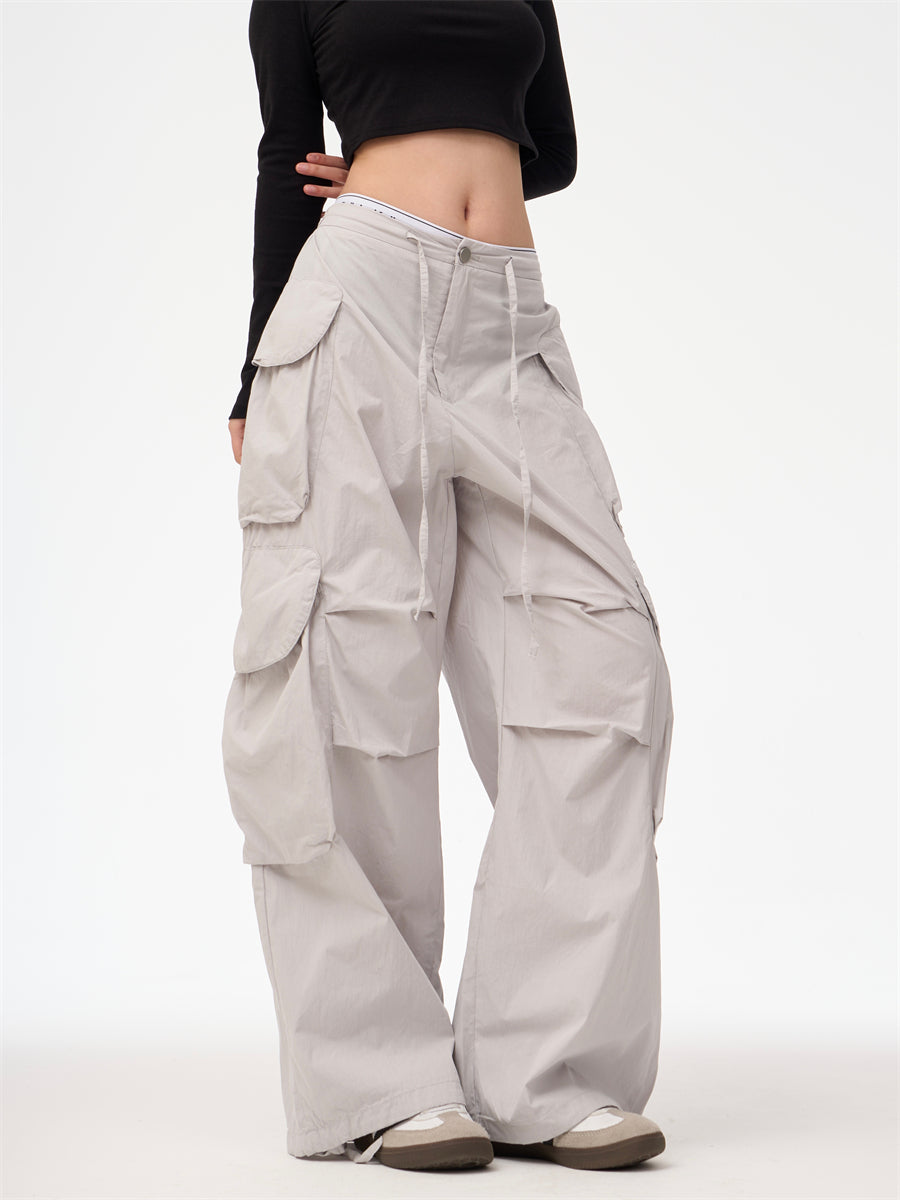 American Multi-pocket Wide-leg Overalls