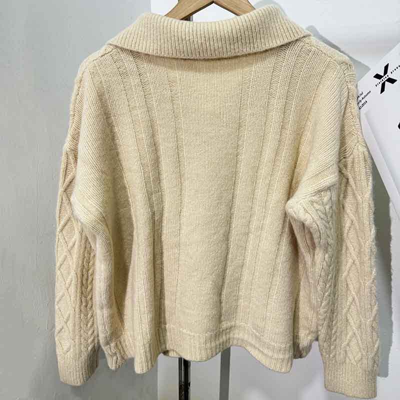 Women's Korean-style Lapel Cable-knit Sweater Coat