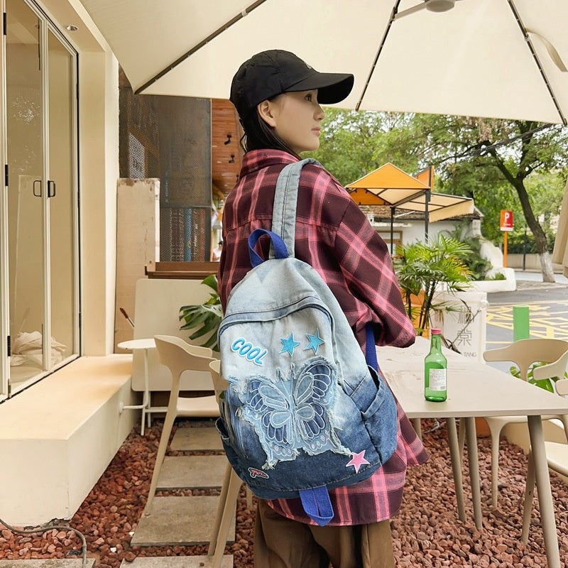 New Value Gradient Denim Backpack Women's Large Capacity