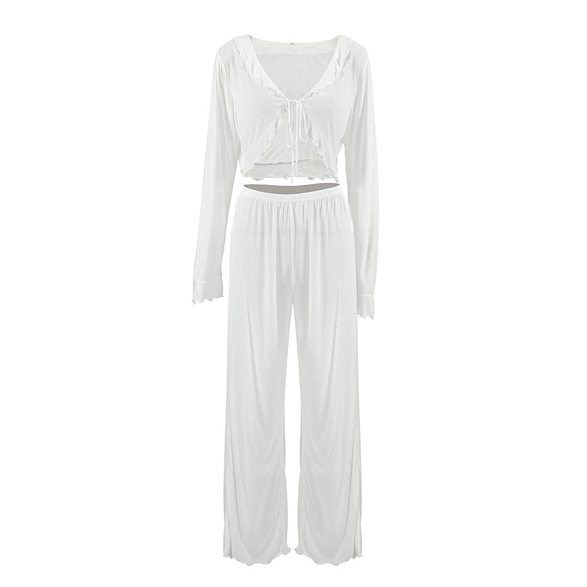 Summer Breathable Comfortable And Wearable Soft Long-sleeve Pajama Set With Long Pants