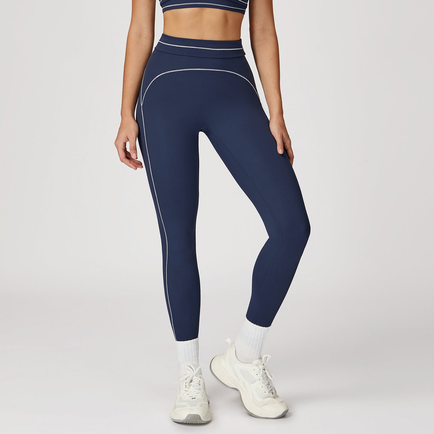 Contrast Color Brushed Yoga Trousers Fold High Waist
