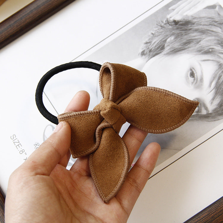 Pure Color Fabric Butterfly Head Rope Suede Bow Hair Rope