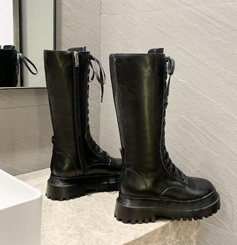 Breathable Platform Lace-up Mid-tube Martin Boots