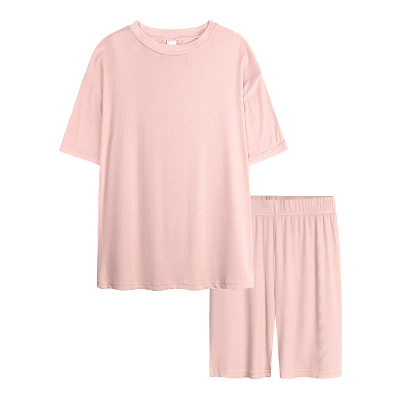 Summer Women's And Women's Solid Color Short-sleeved Tights Two Piece Suit