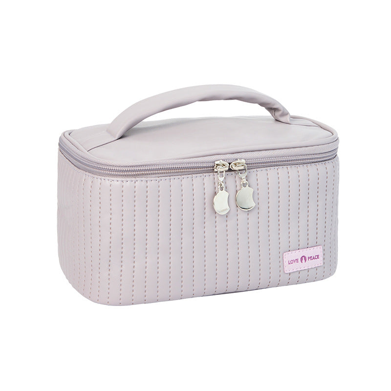 Open Lid PU Solid Color Portable Toiletry Storage Bag Makeup Bag