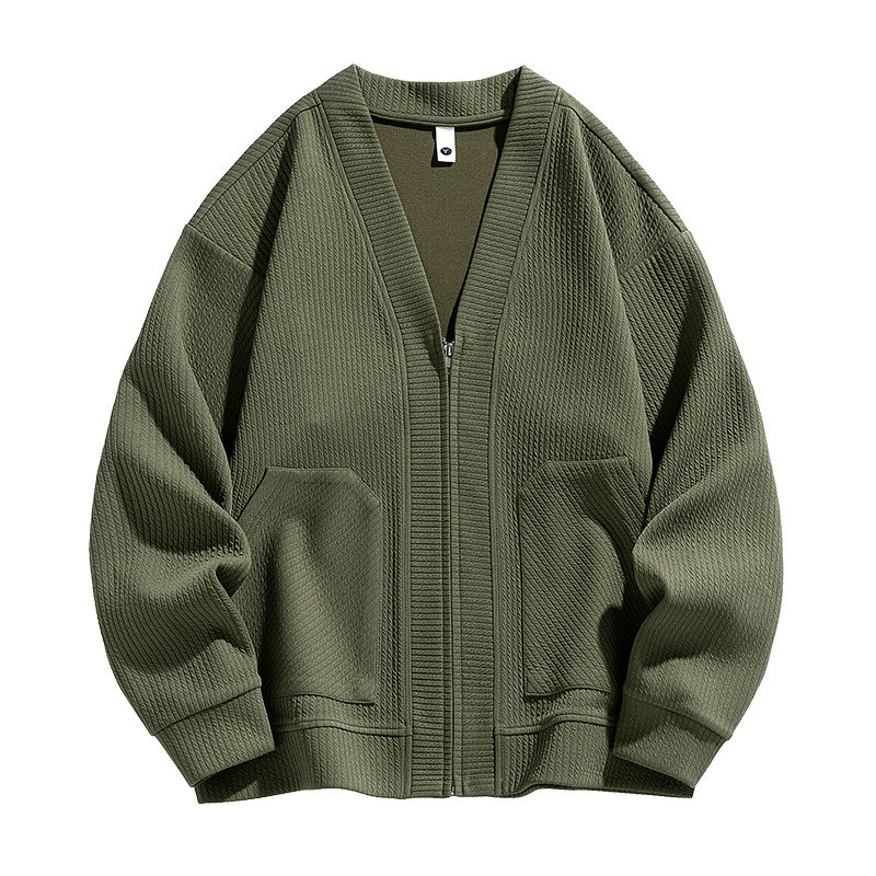 Mens Plus Size Solid Color Cardigan Zip Up Jacket