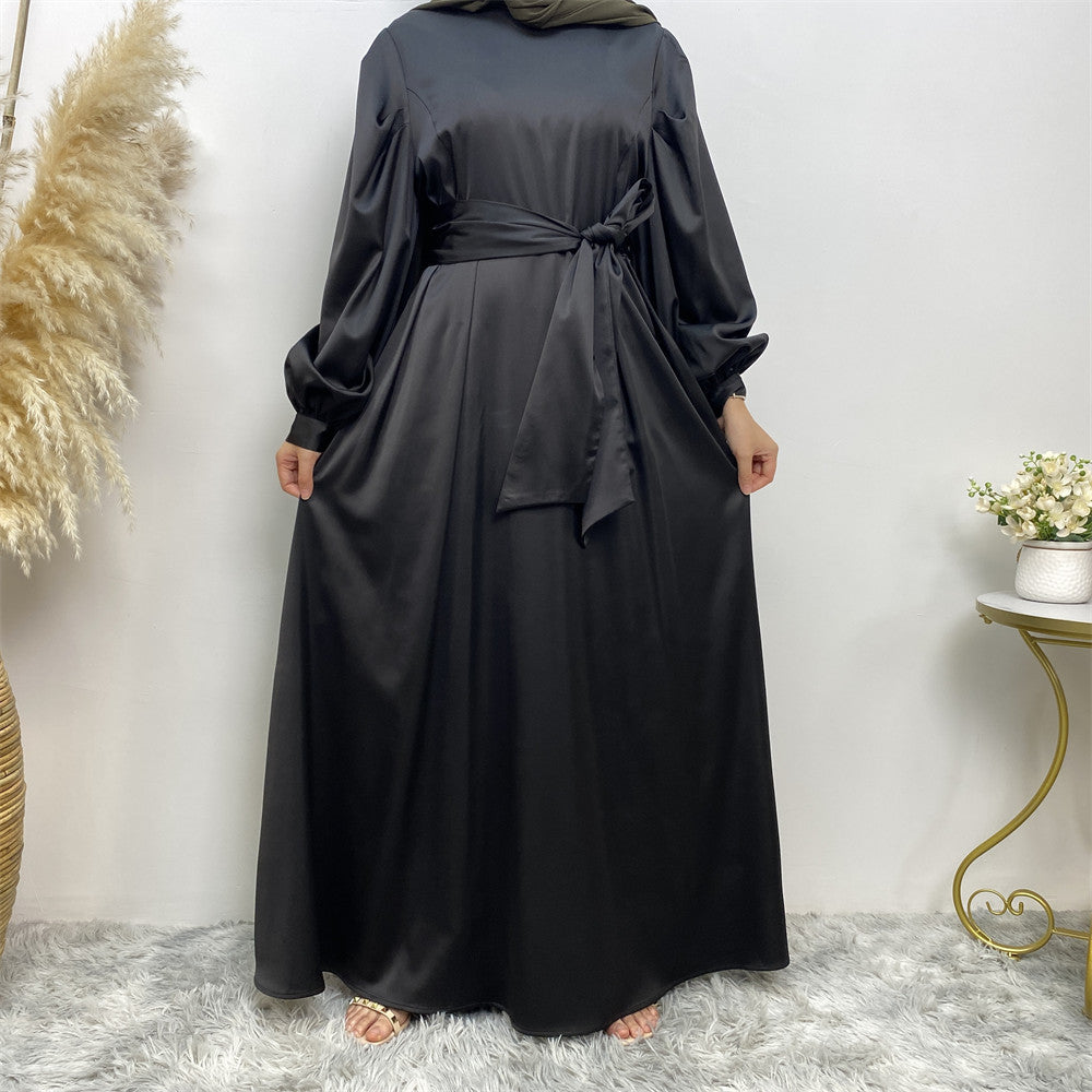 Thick Satin Lace Up Sleeves Elegant Dress