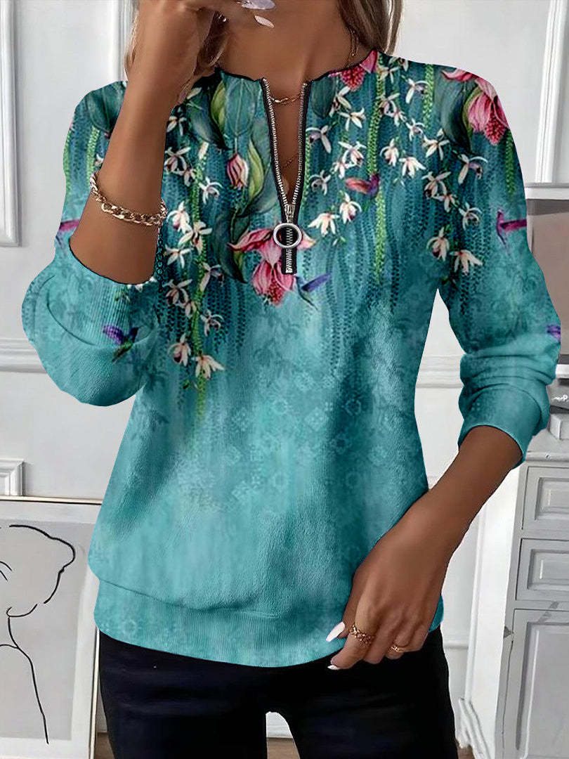 Womens Long-Sleeve Christmas-Print Sweatshirt Top