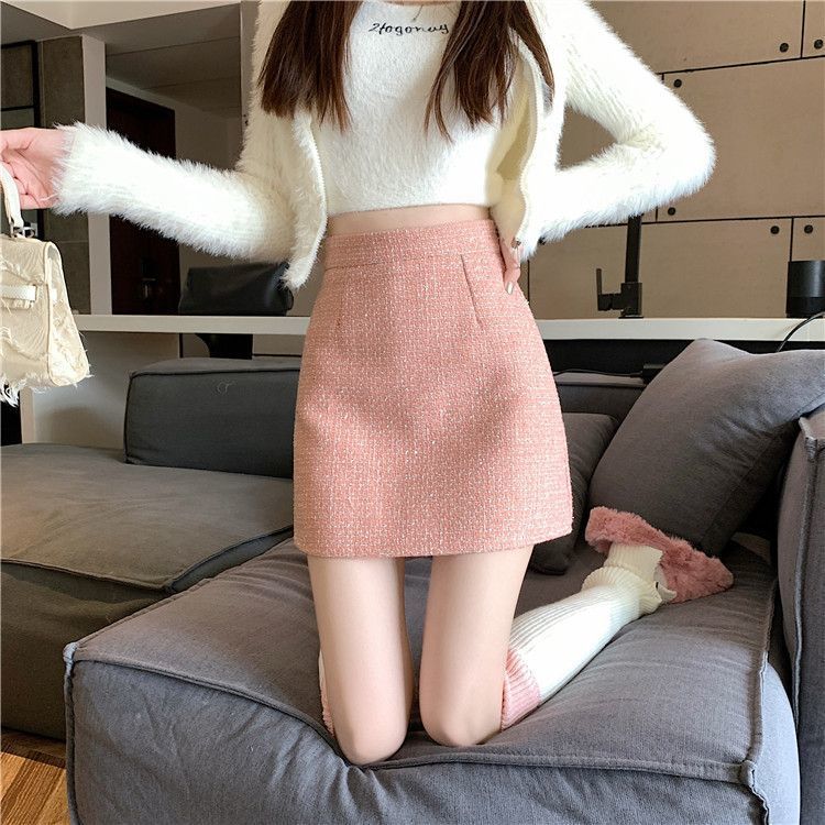 Tweed Classic Style Hip Skirt Small High Waist A- Line Skirt Women's Skirt