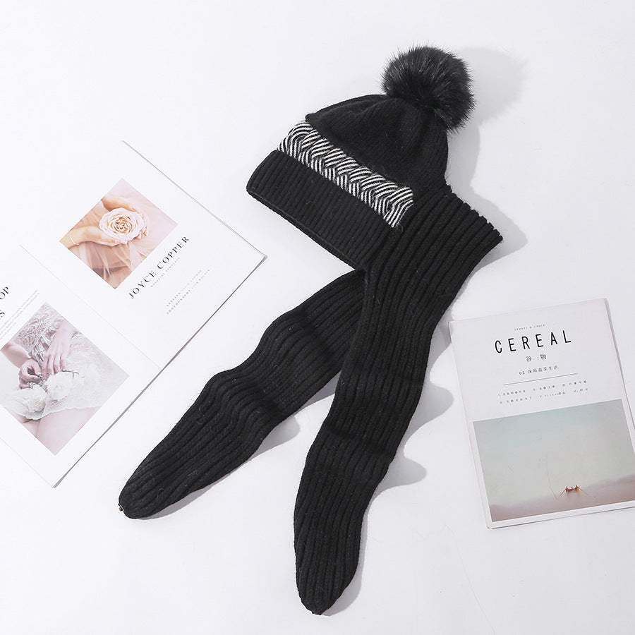 Women's Thickened Ear Protectors With Hat And Scarf Two Piece Set