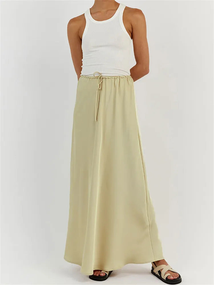Solid Color High Waist Loose Lace-up Slim Skirt