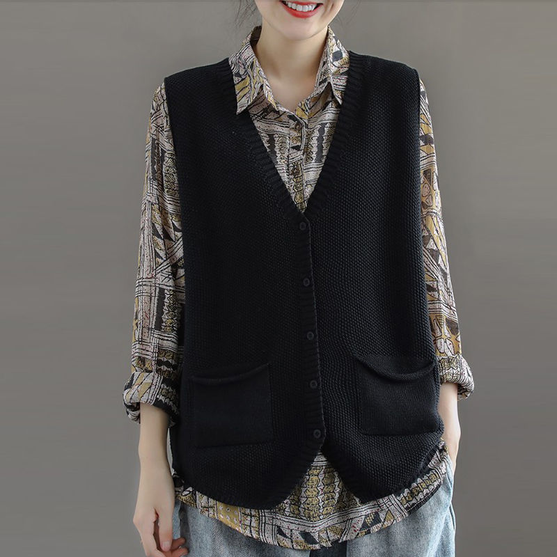 New Versatile Retro Solid Color And V-neck Vest