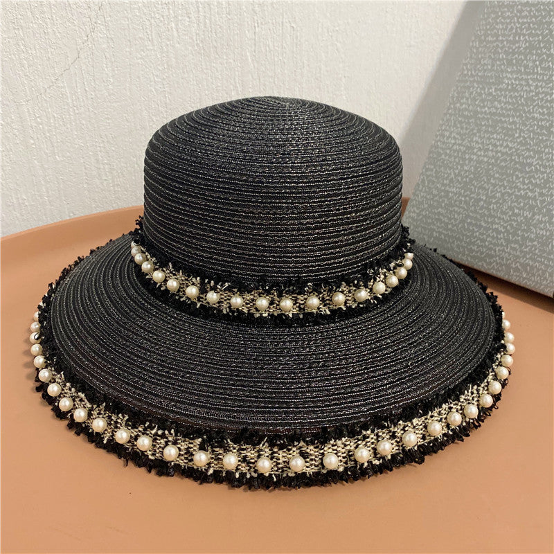 Fringed Pearls Along  Fisherman's Hat With Big Eaves