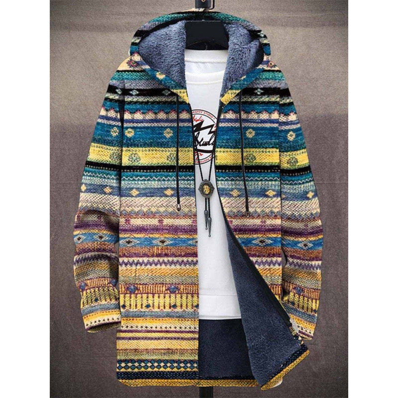 Men's Coat Printed Thickening Windproof Jacket Zipper Hooded