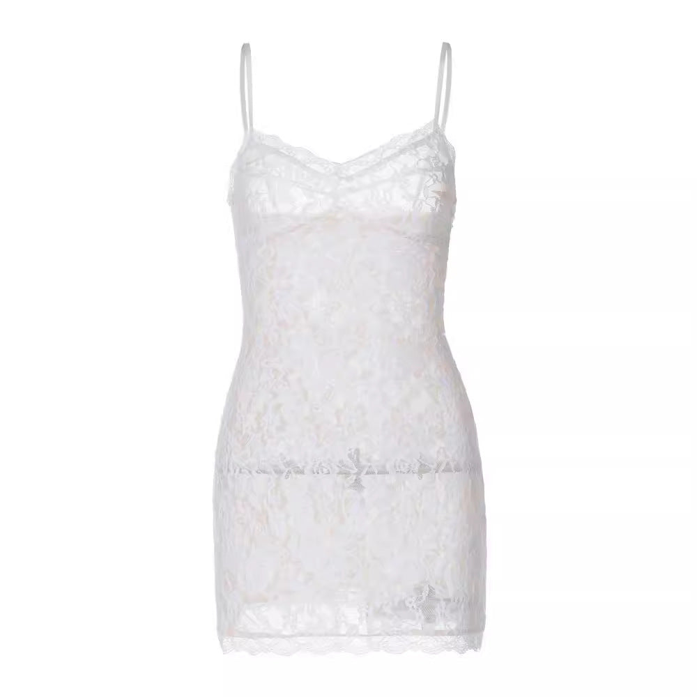 Spring Summer Lace See Through Dress