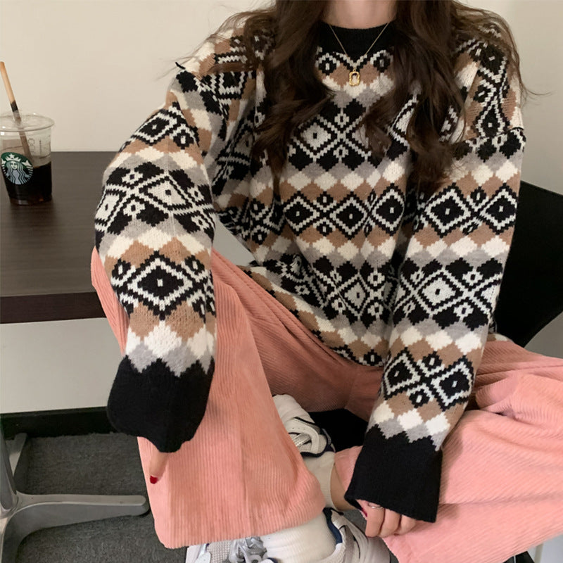 New Retro Loose And Lazy Style Outerwear Pullover Sweater
