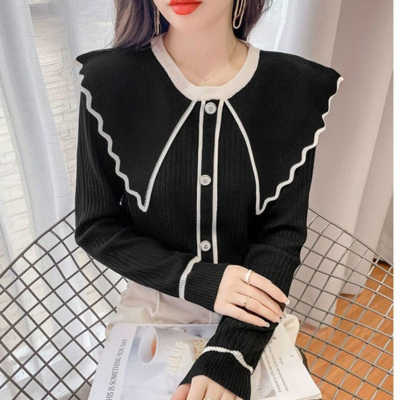 Sweet Lotus Leaf Collar Sweater New Slim And Western Style Top