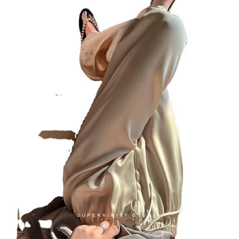 Drawstring Draping Break Advanced Satin Baggy Pants