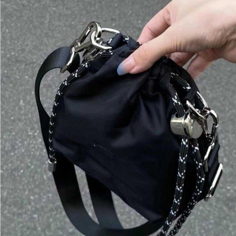 Women's Nylon Chain Bucket Bag Drawstring Backpack