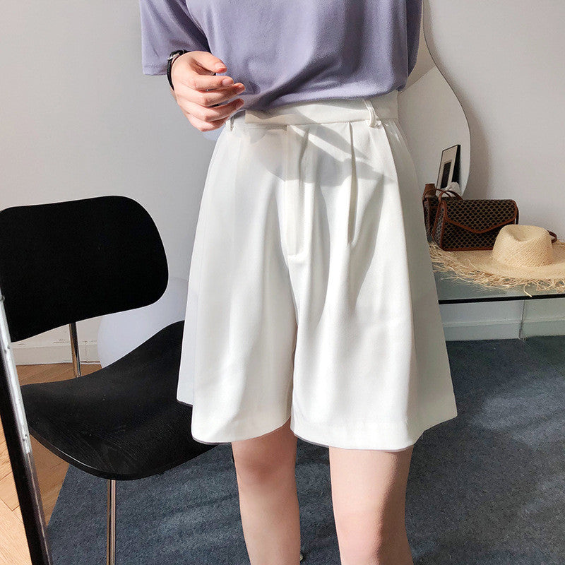 Women's High-Waist Straight Casual Wide-Leg White Suit Shorts