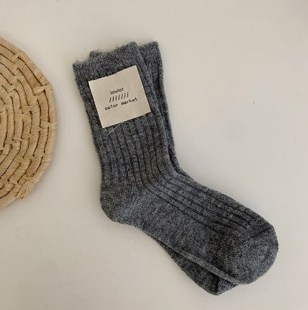 Winter Korean Style Mid Tube Pure Color Thickening Keep Warm Knit Socks