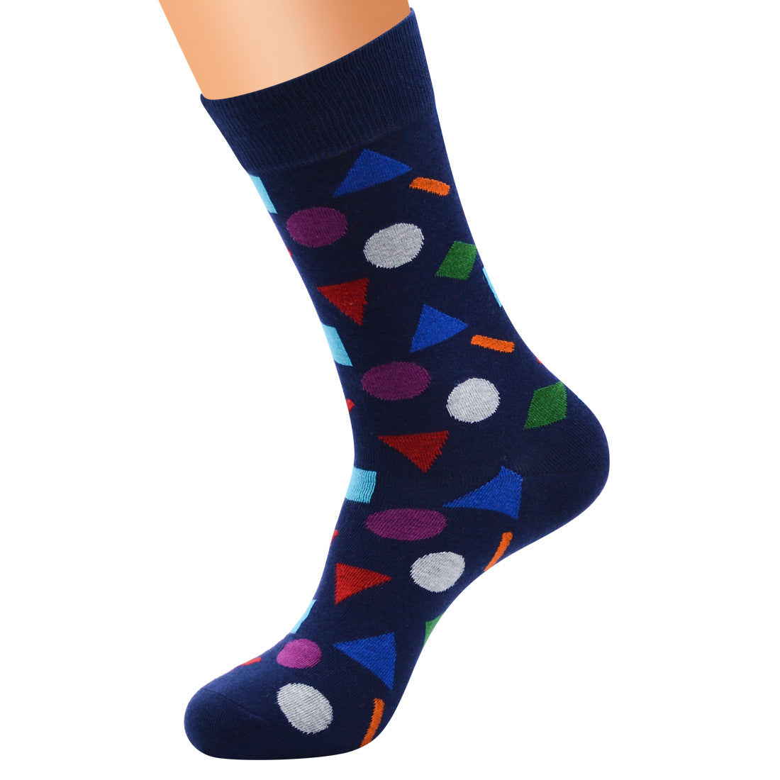 Geometric Contrast Color Men's Cotton Long Socks