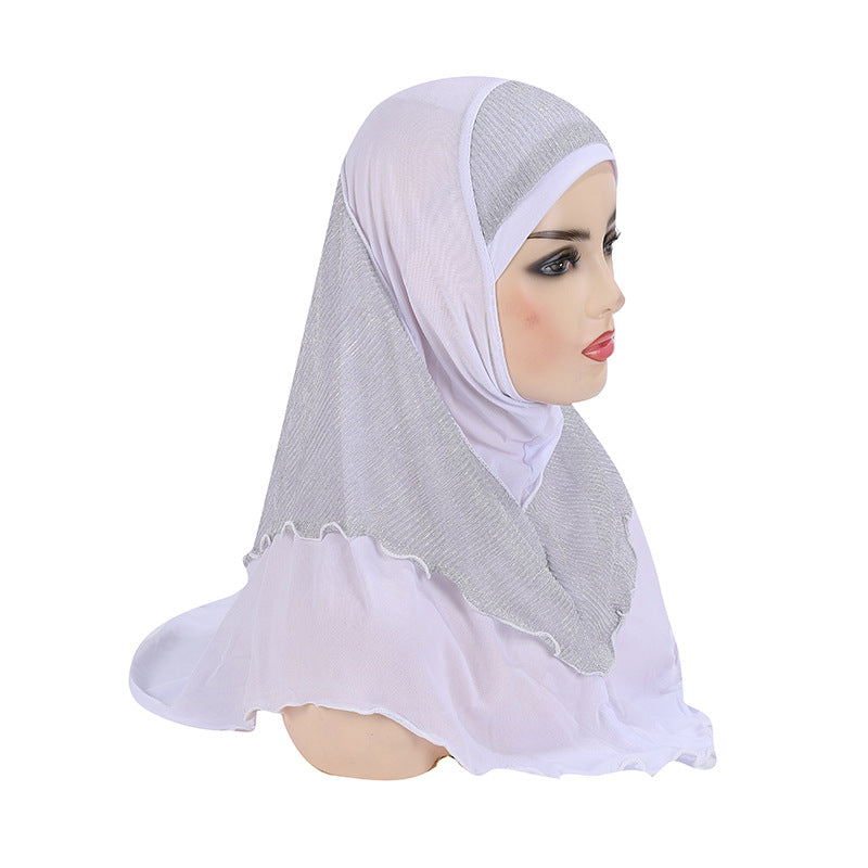 Malay Women's Crystal Ma Gold Silk Stitching Veil Hat Headscarf