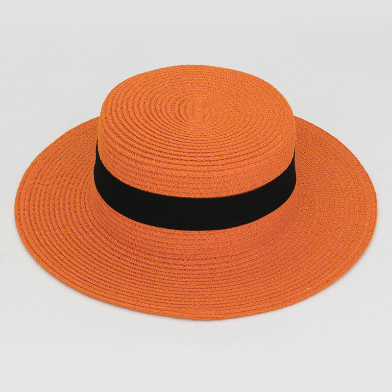 Square Buckle Dome Panama Lafite Flat Straw Hat 21 Color