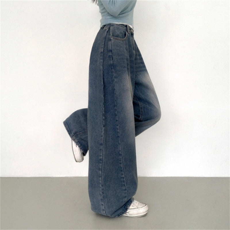 Retro High Waist Loose Straight Jeans For Women