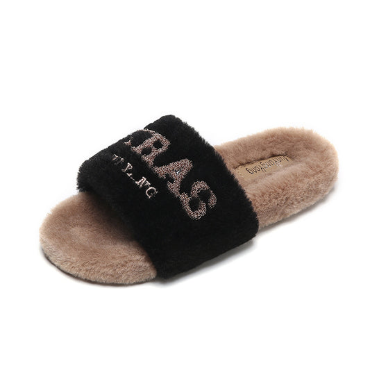 Fumao Warm Fashion Embroidered Outerwear Letter Slippers