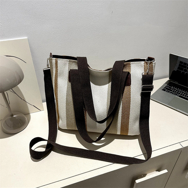 Fashion Stripe Totes Women's Large Capacity Canvas Shoulder Bag