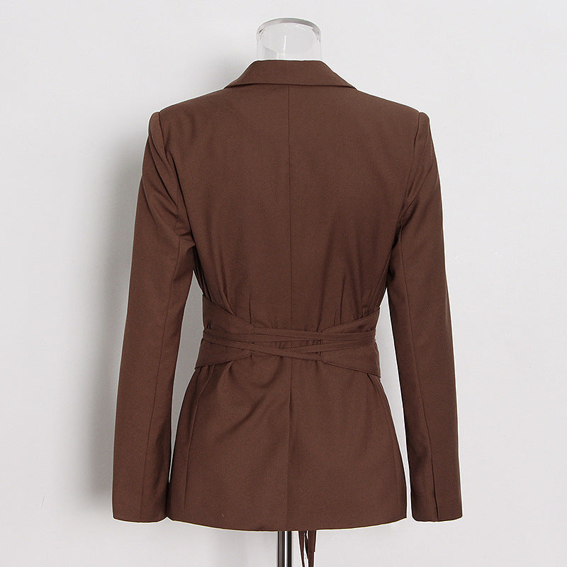 Waist Solid Color Suit  And  High Waist Straight Trousers