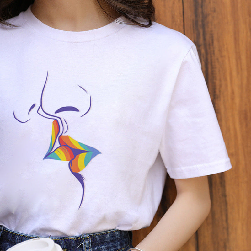 Letter Print Casual Short Sleeve Ladies T-Shirt