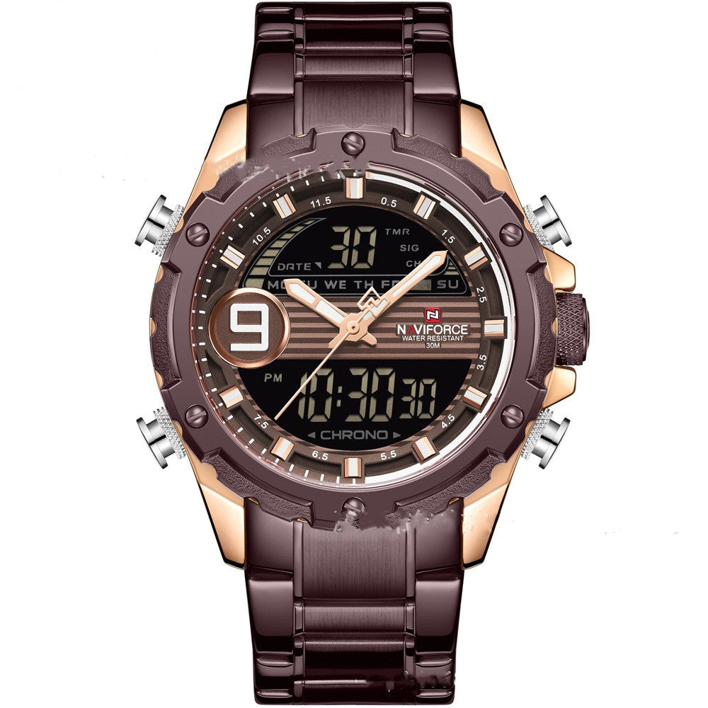 NAVIFORCE Lingxiang 9146 Steel Band Watch Dual Movement Electronic Watch Sports Steel Band Men's Watch