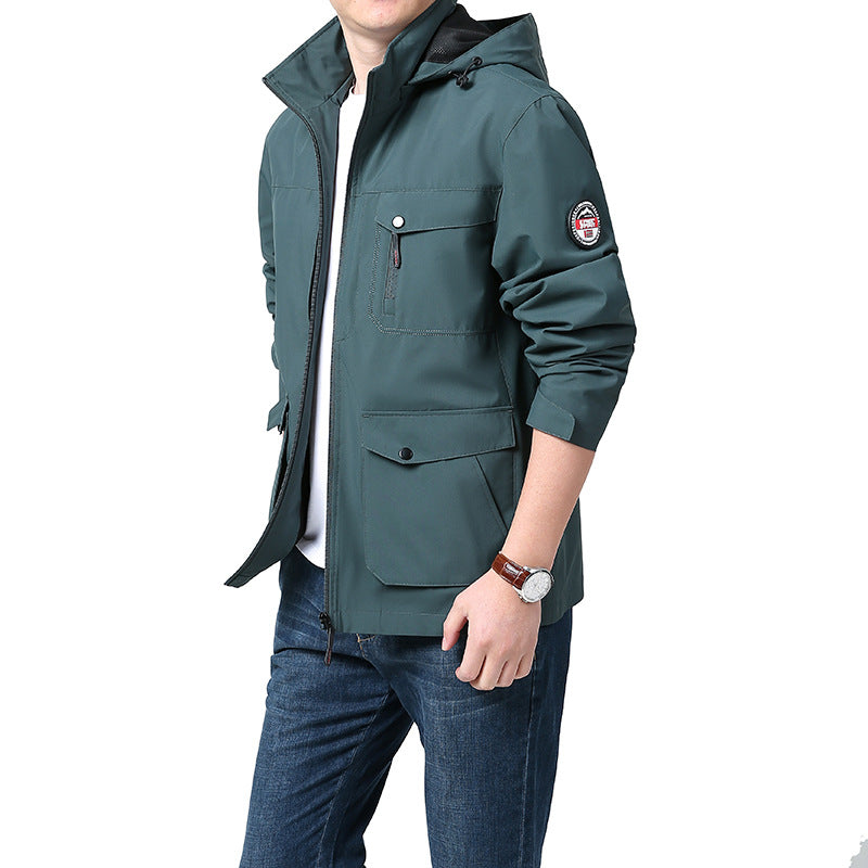 Men's Outdoor New Shell Jacket Plus Size Off Hat Multi-pocket Jacket