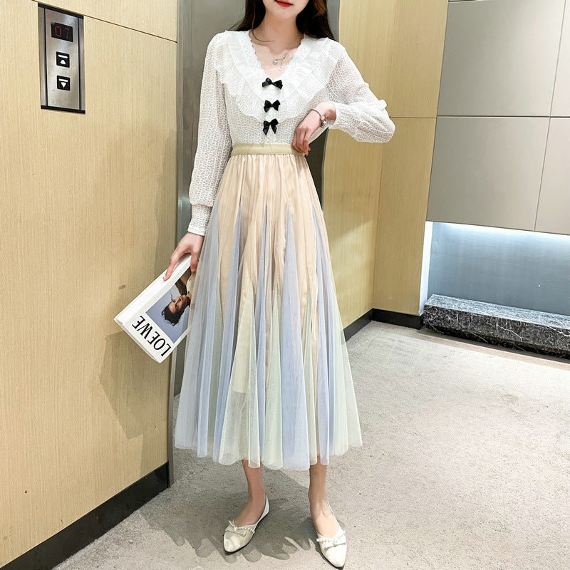Spring And Autumn Double Layer Mesh Bubble Skirt Gradient