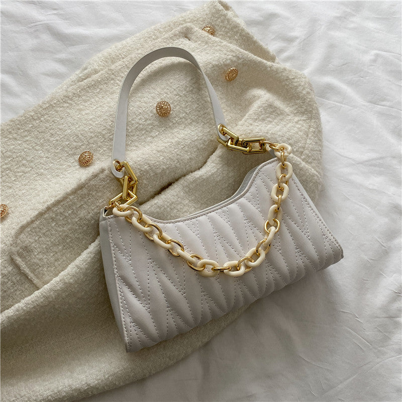 Pleated Baguette Underarm Stylish Chain Shoulder Bag
