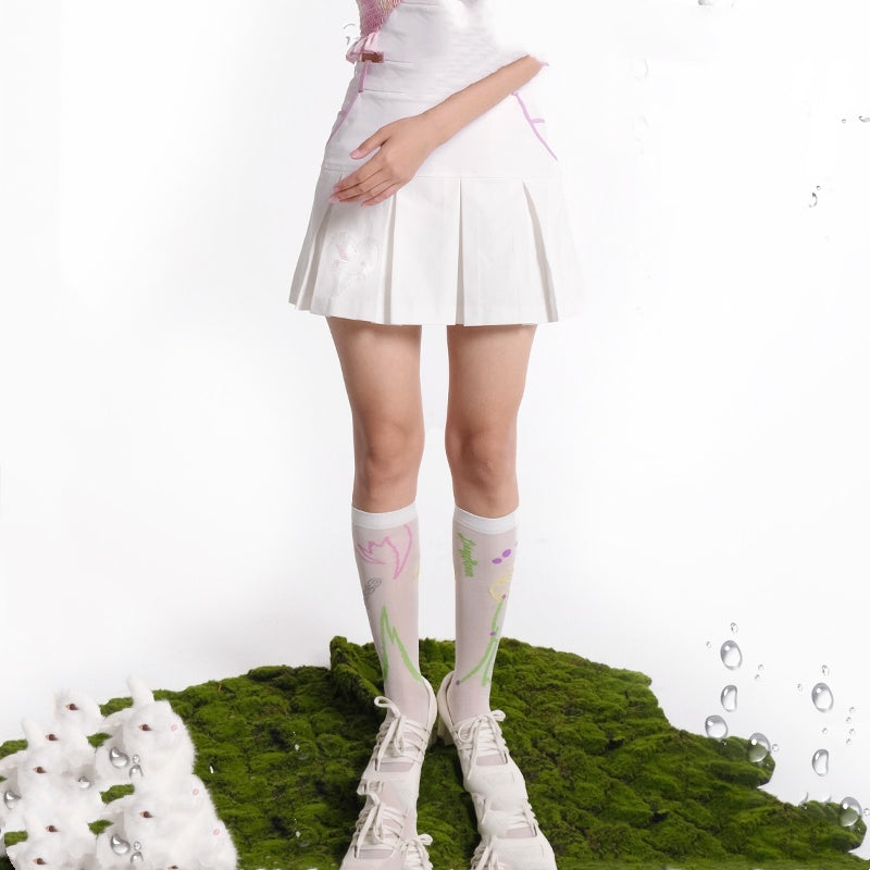 Love Color Blocked Pigeon Pleated Half Skirt