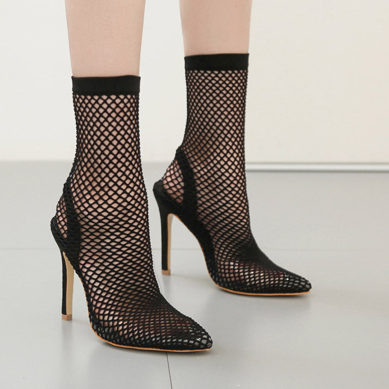 European And American Sexy Plus Size Hollow High-heeled Mesh Shoes