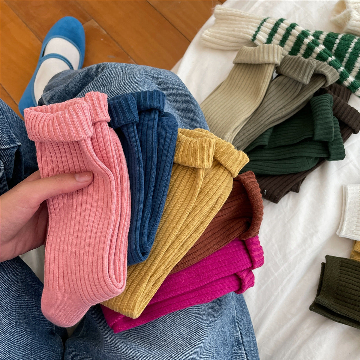 New Solid Color Thick Strip Stockings